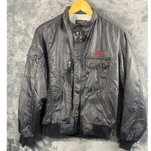 True x Vintage 70s Swingster Stroh’s Beer Bomber Jacket Men’s Medium Black USA!